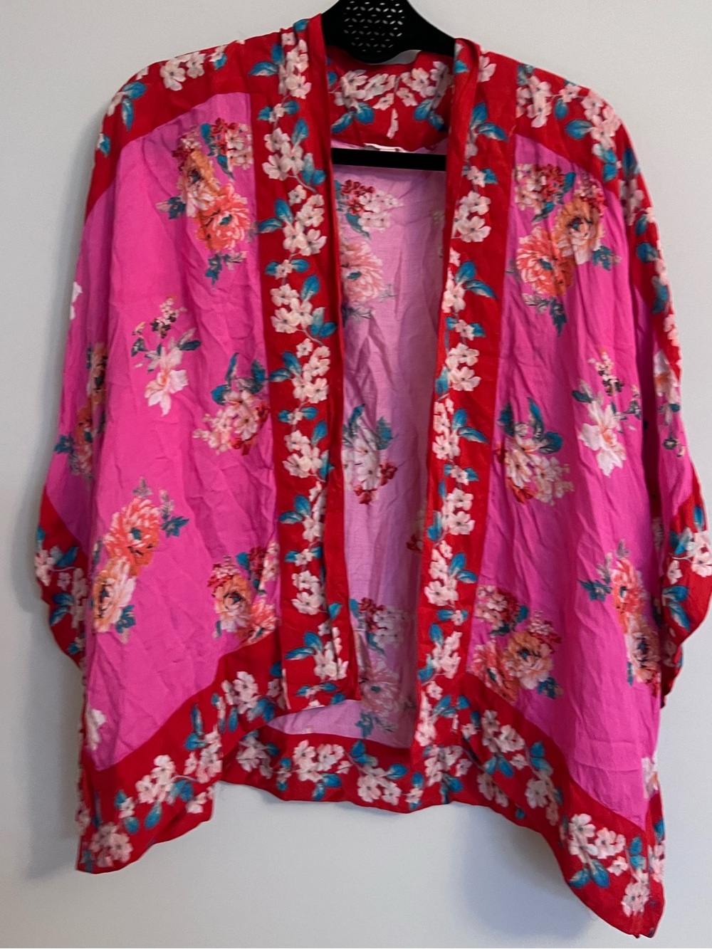 Anthropologie Bright Pink Floral Kimono